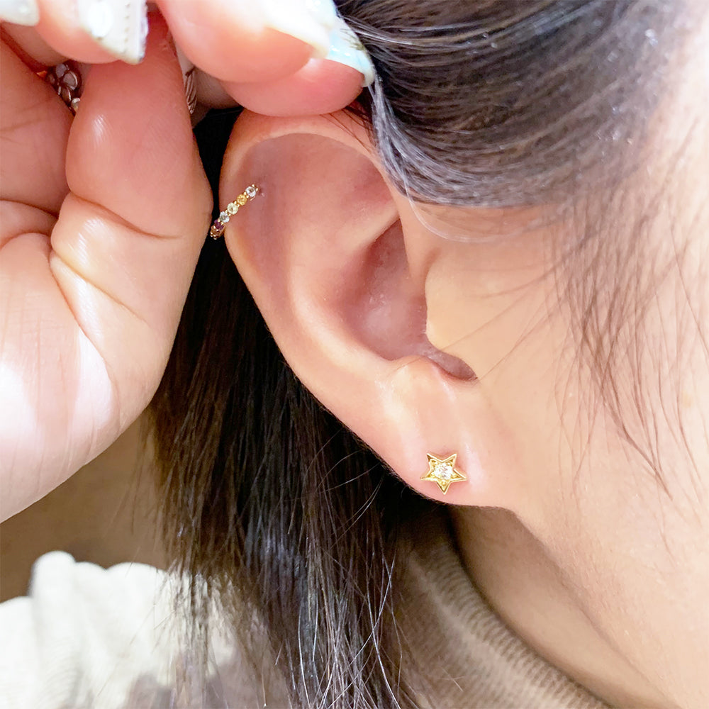 ★納期約1か月~2か月 片売り・K18Dia スターピアス 【12-1826】