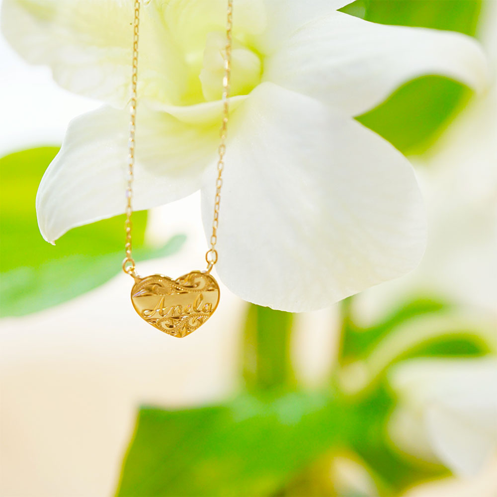 K18 手彫りリバーシブルハートネックレス 【12-2212】