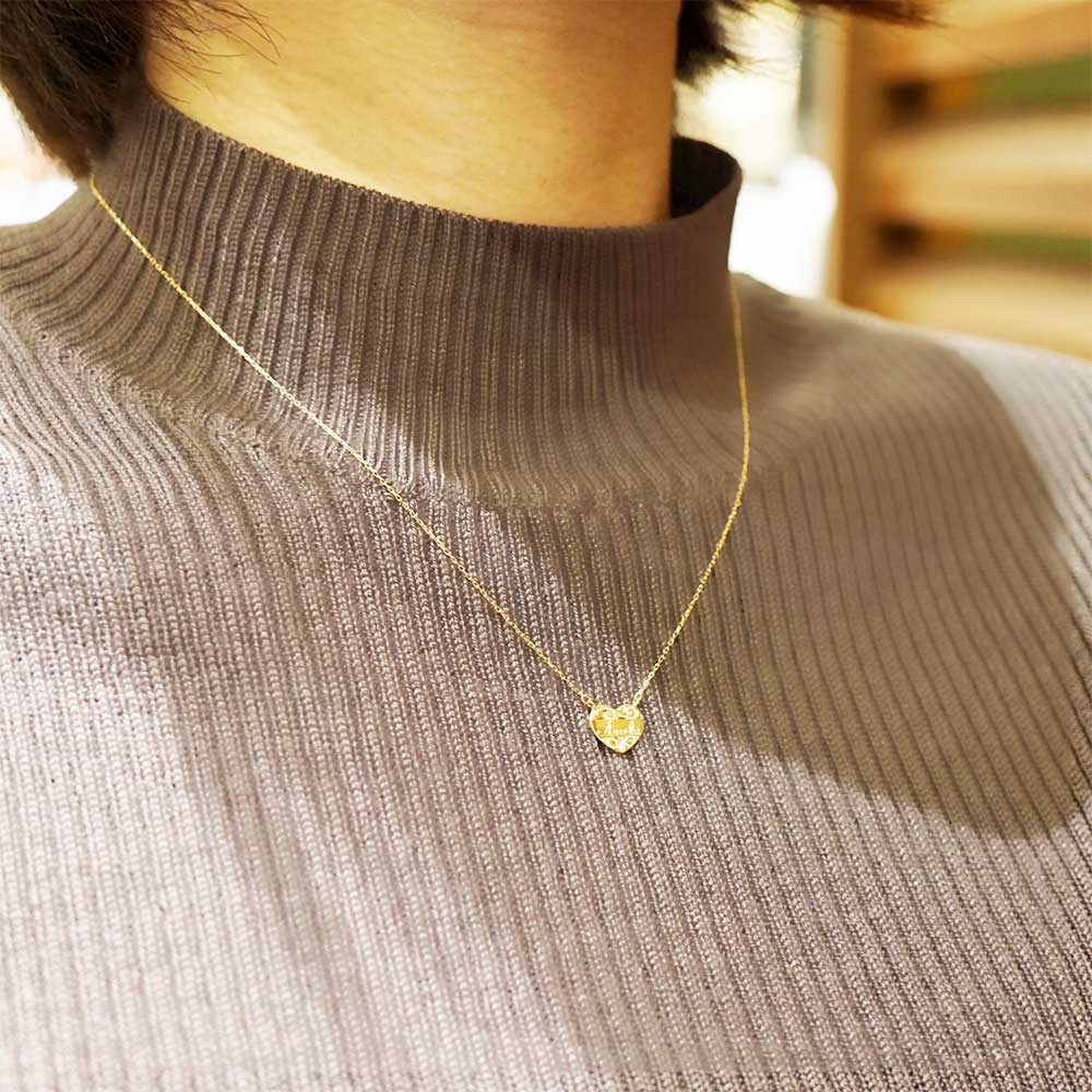 K18 手彫りリバーシブルハートネックレス 【12-2212】