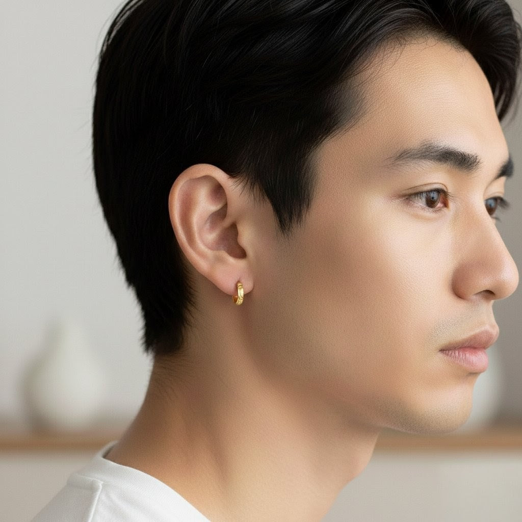 スクロール彫りフープピアス 【4-0402】