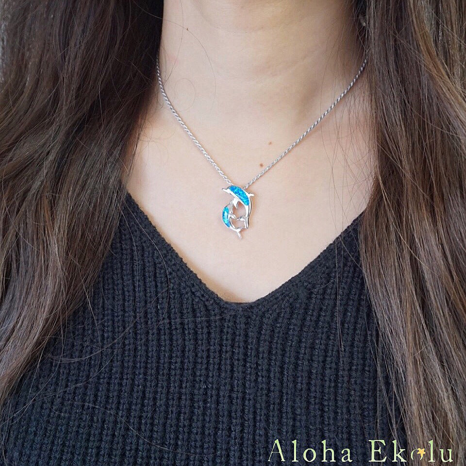 オパールツインイルカペンダント 【2-1357】