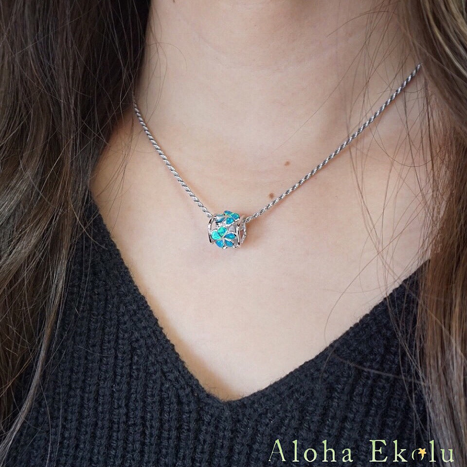 オパールプルメリアキューブペンダント 【2-1692】