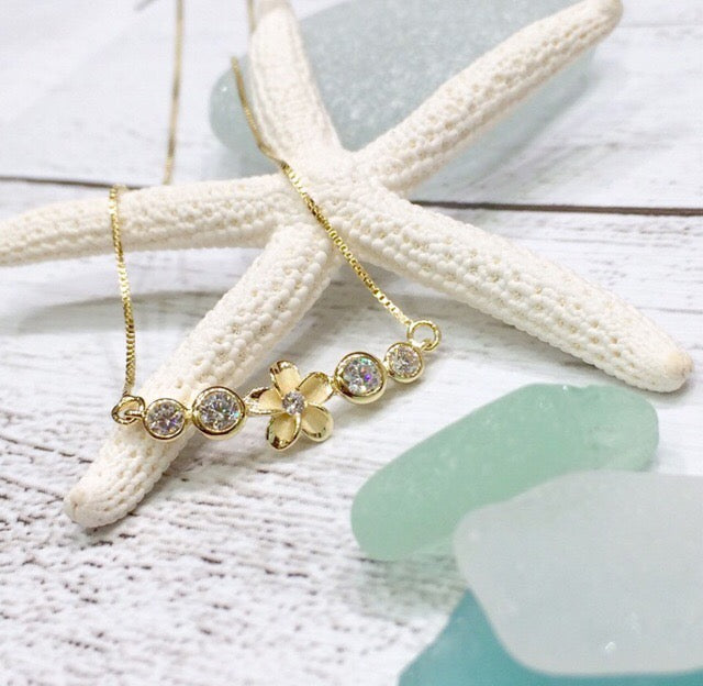 チェーン付きプルメリアCZネックレス 【2-3306】