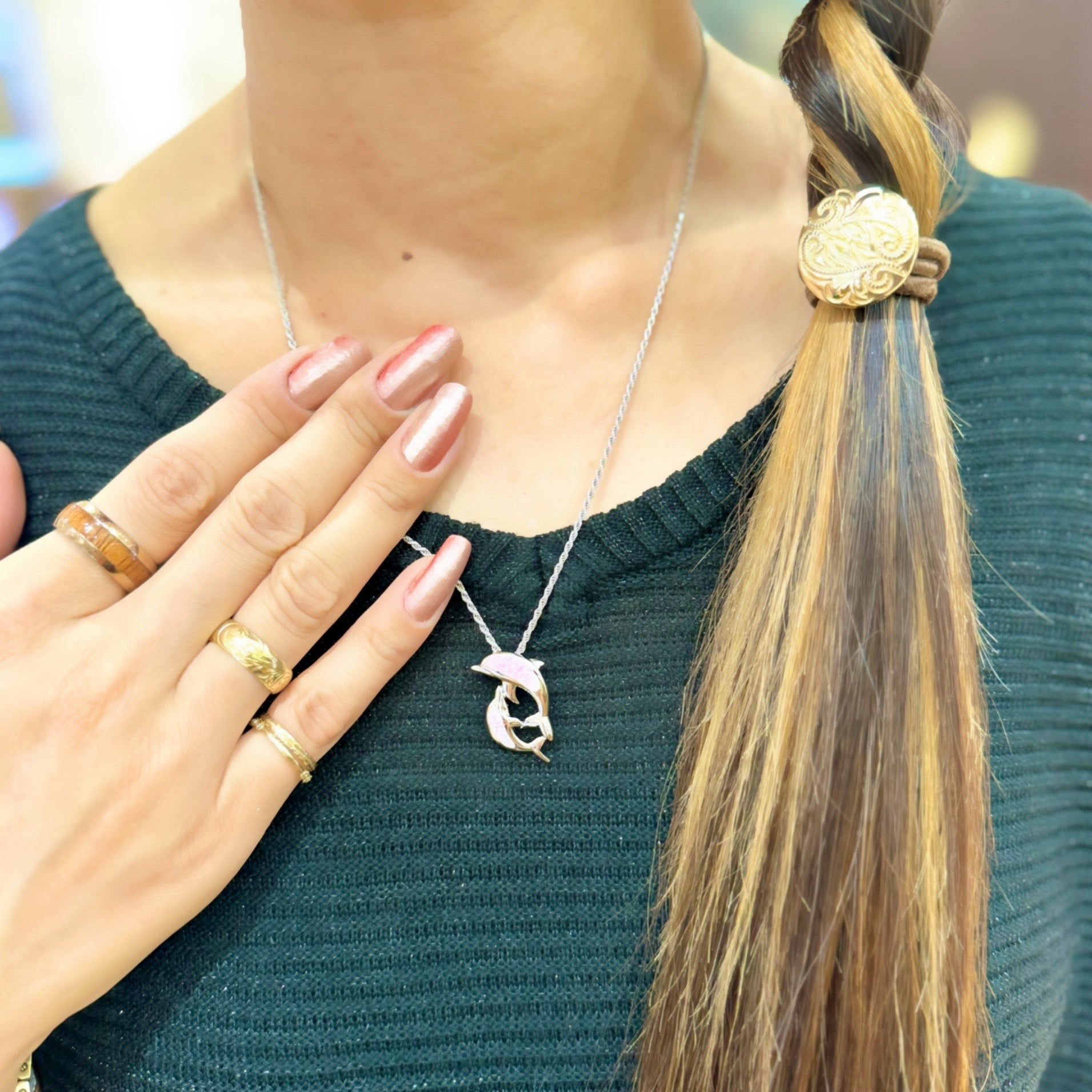 オパールツインイルカペンダント 【2-1357】