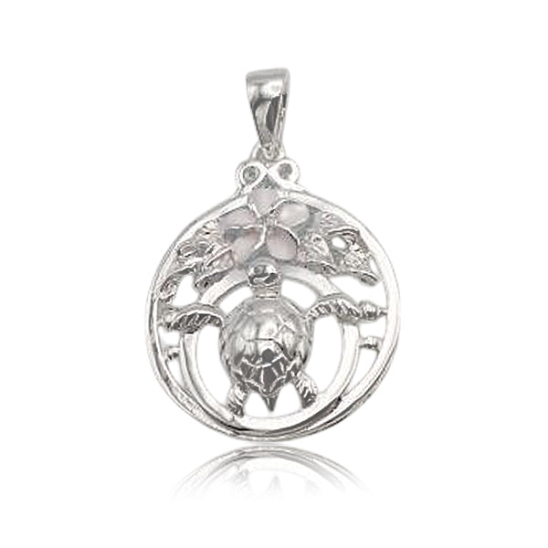 タートル&プルメリア透かしサークルペンダント 【2-6550】