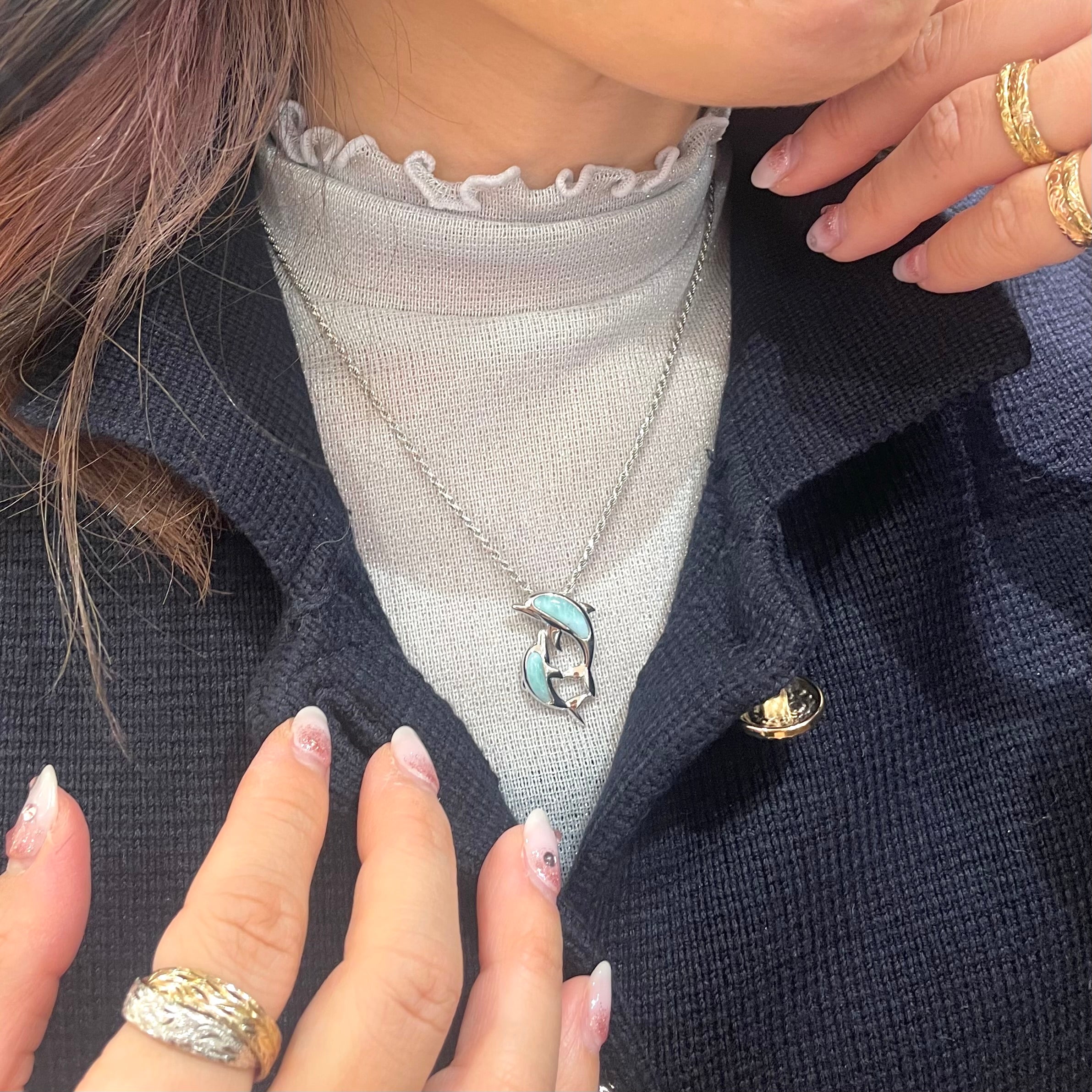 ラリマーツインイルカペンダント 【2-7168】