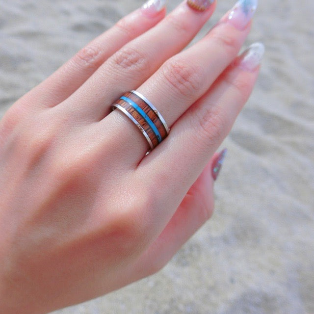 8mmコアウッド・ターコイズリング 【3-1561】