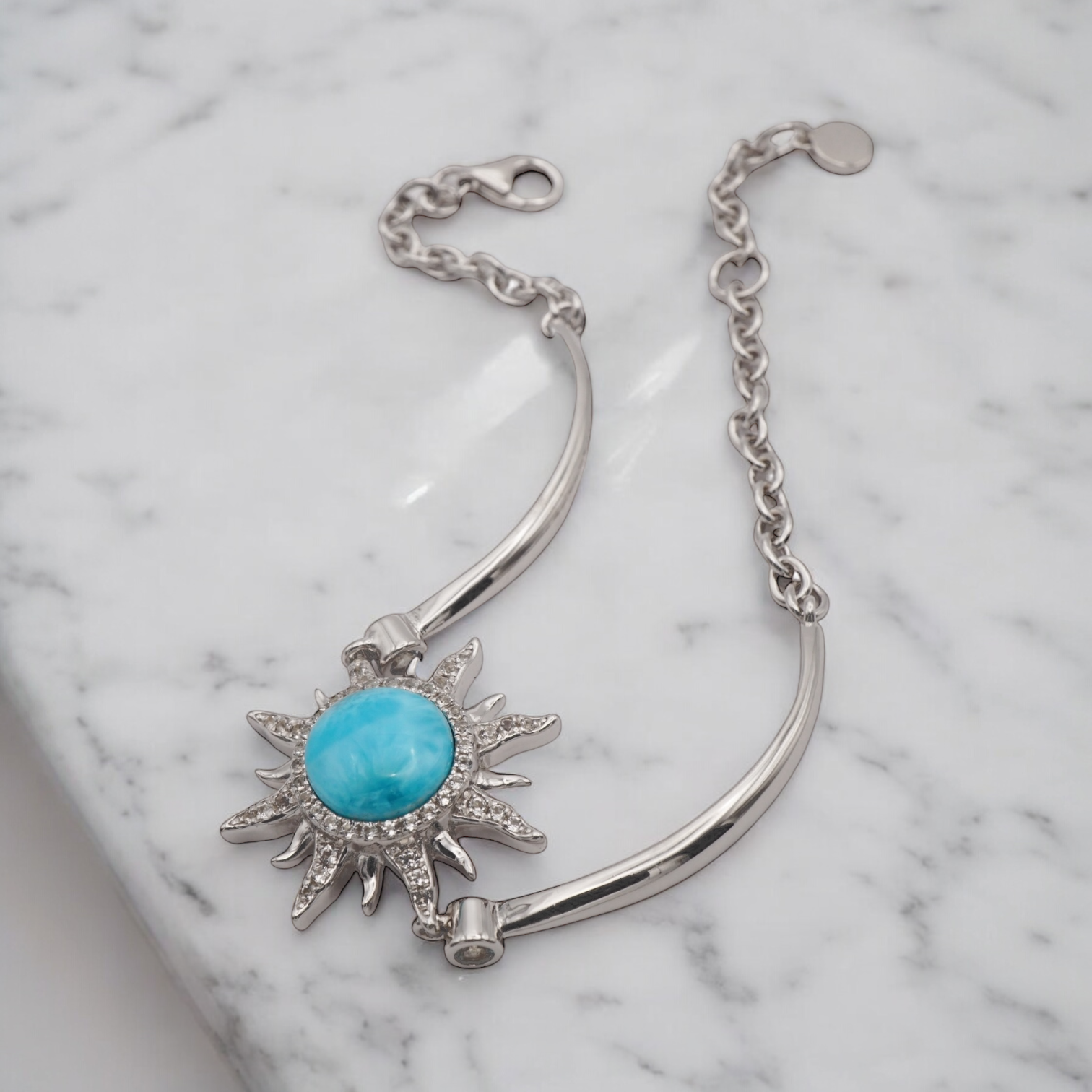 ラリマー太陽パヴェCZブレスレット 【5-1743】