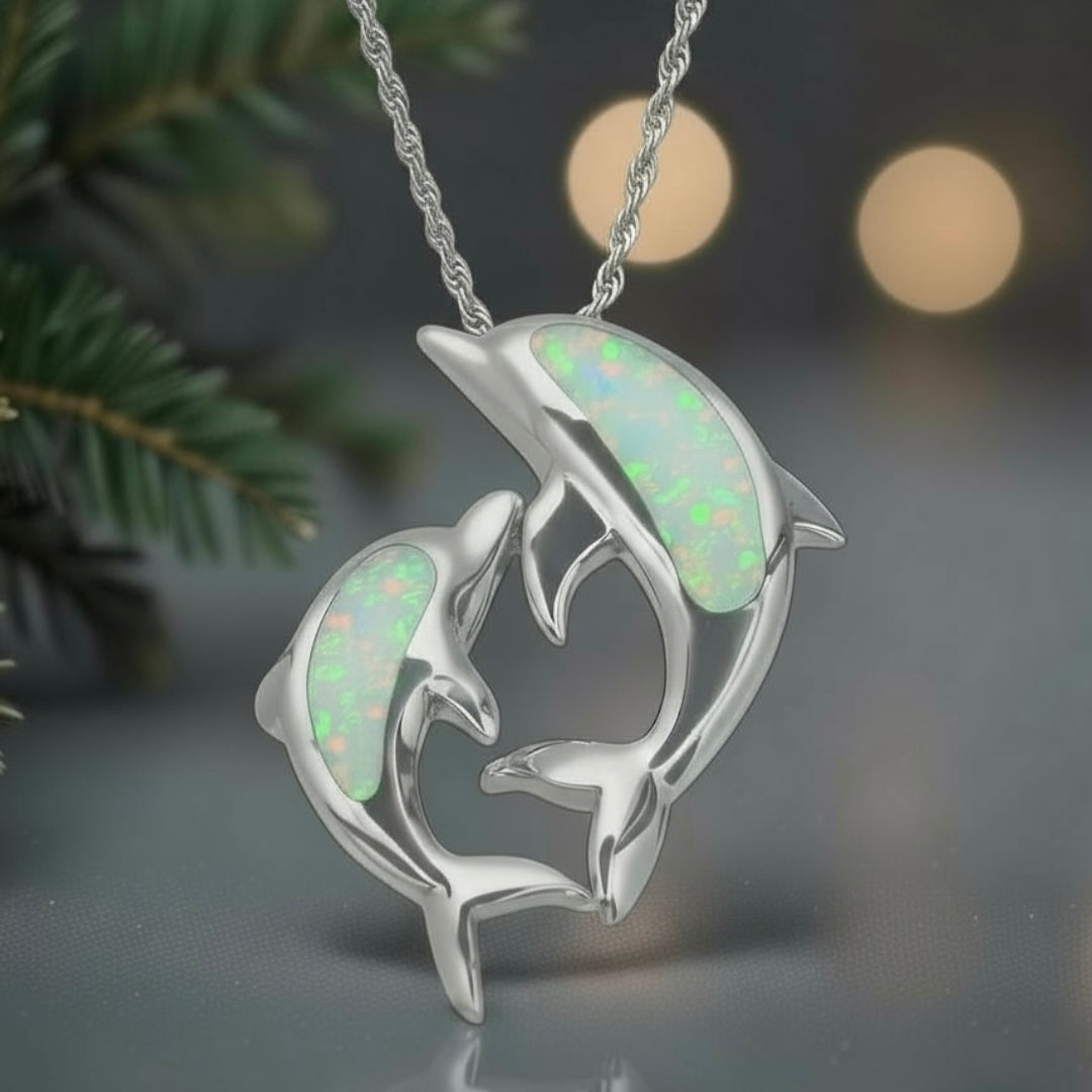 ハワイアンジュエリー オパールツインイルカペンダント