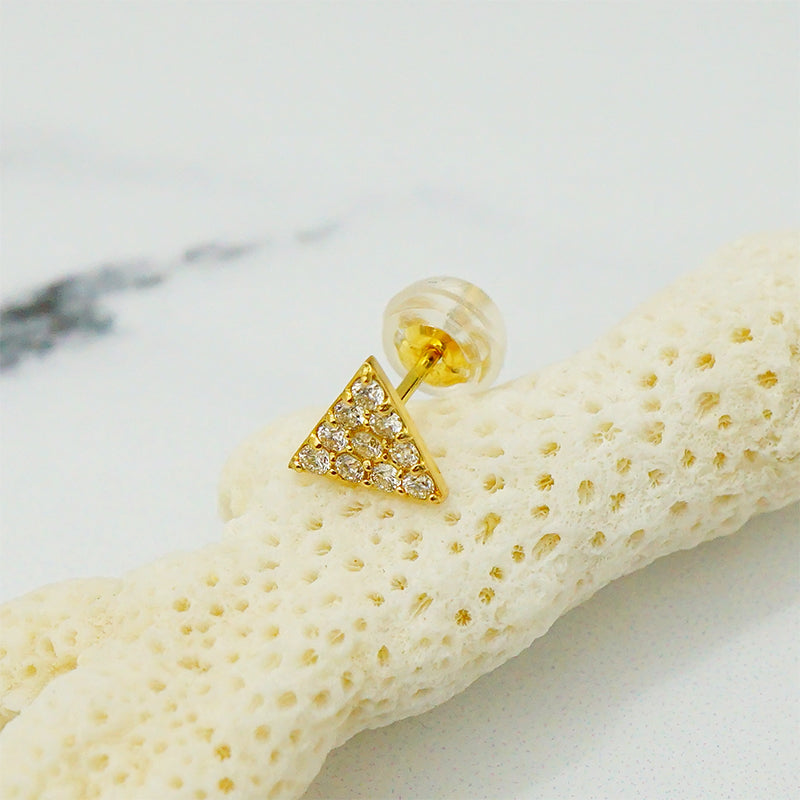 片売り・K18トライアングルパヴェDiaピアス 【12-1789】