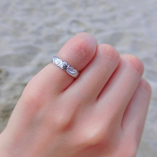 4mm スクロール彫りプルメリア&ホヌリング 【3-0137】