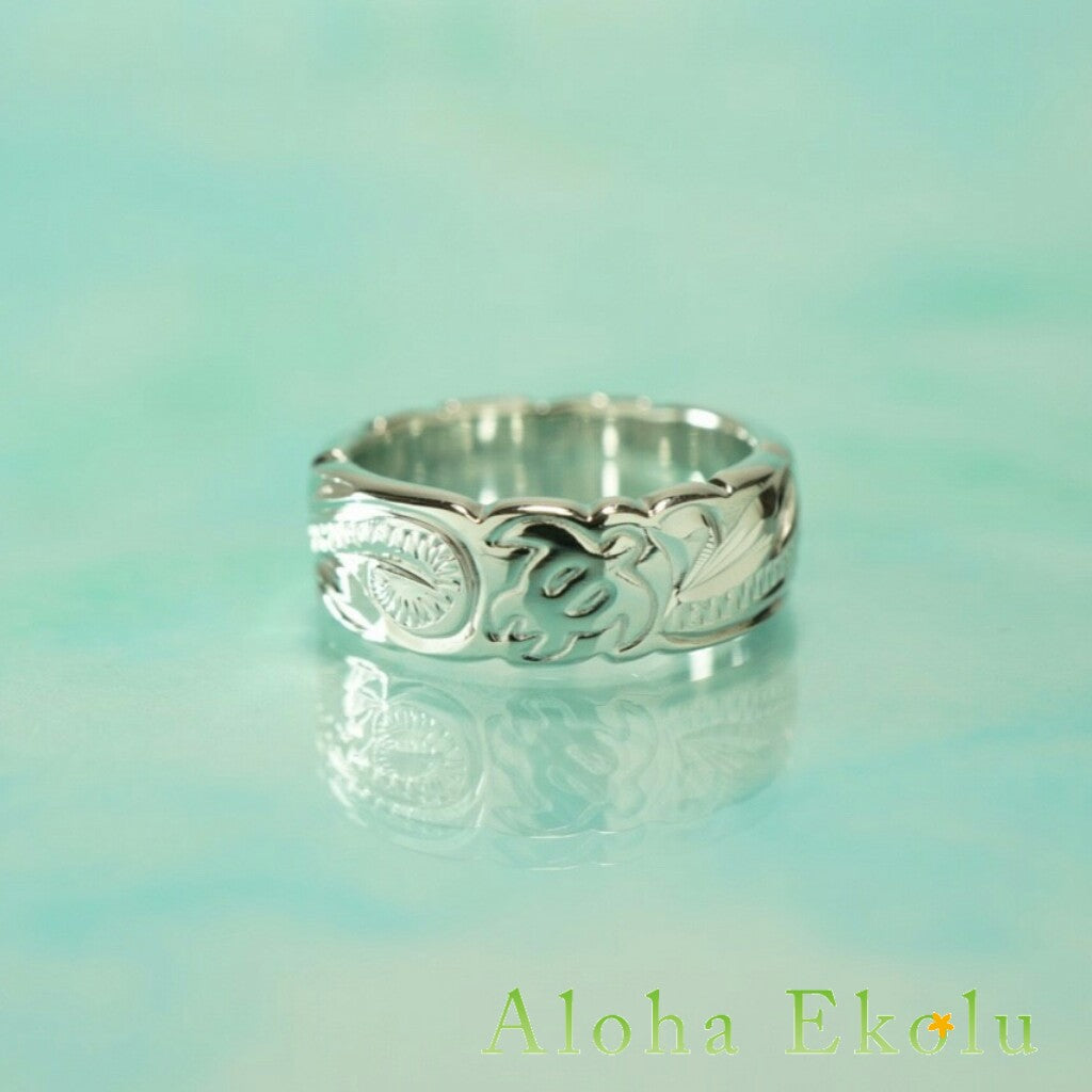 6mm スクロール彫りプルメリア&ホヌリング 【3-0267】