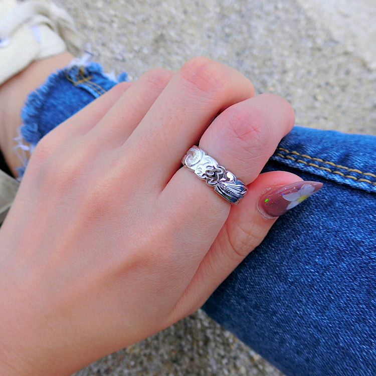 6mm スクロール彫りプルメリア&ホヌリング 【3-0267】