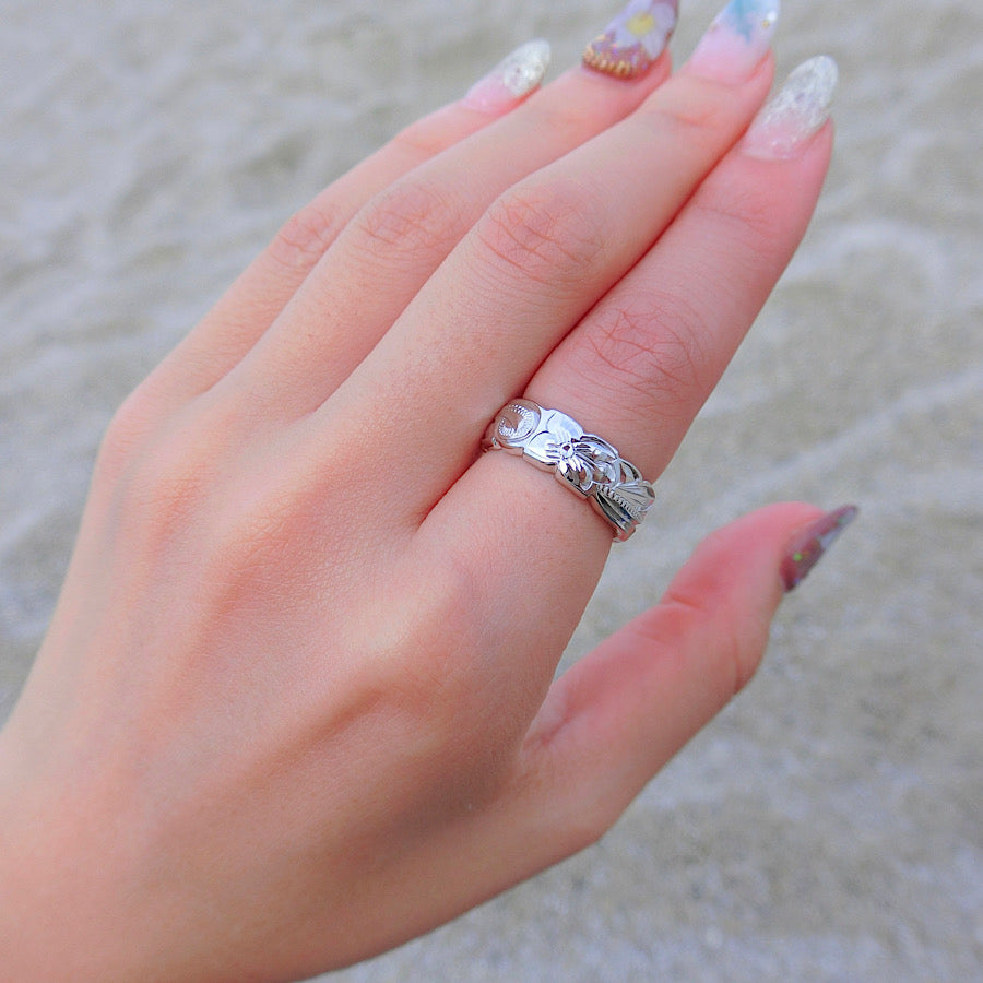 6mm スクロール彫りプルメリア&ホヌリング 【3-0267】