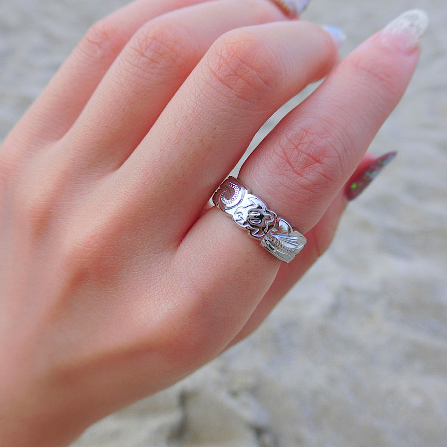 6mm スクロール彫りプルメリア&ホヌリング 【3-0267】