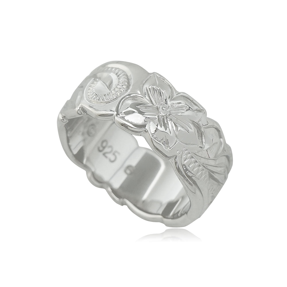 8mm スクロール彫りプルメリア&ホヌリング 【3-0403】