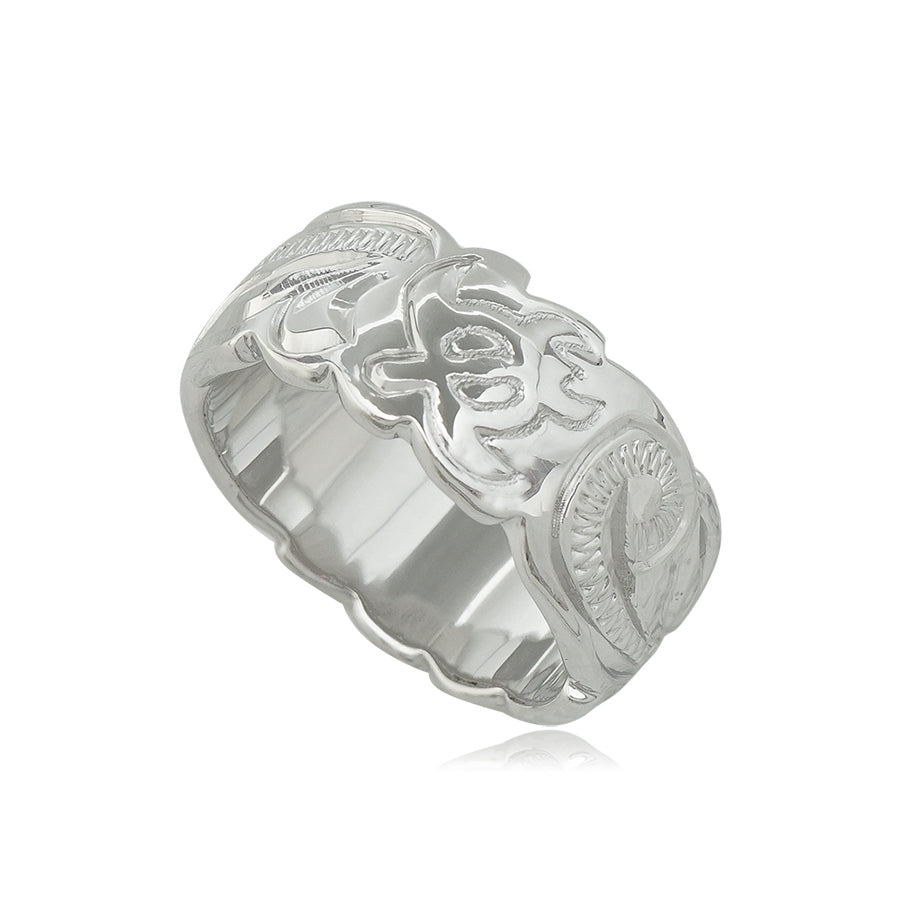 8mm スクロール彫りプルメリア&ホヌリング 【3-0403】