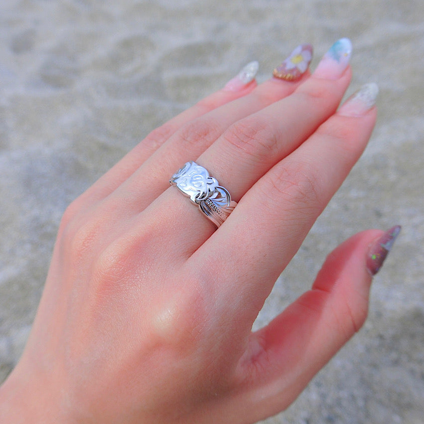 8mm スクロール彫りプルメリア&ホヌリング 【3-0403】