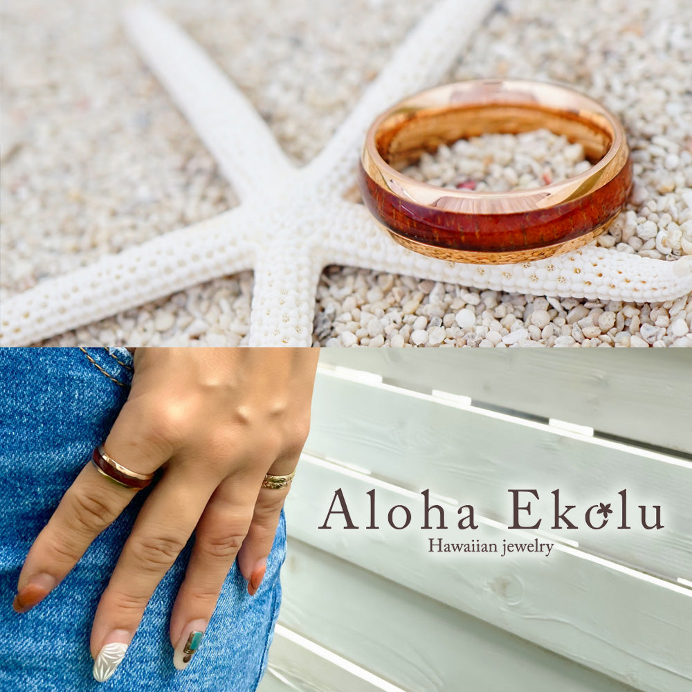 6mmピンクゴールドコアウッドリング 【3-1448】