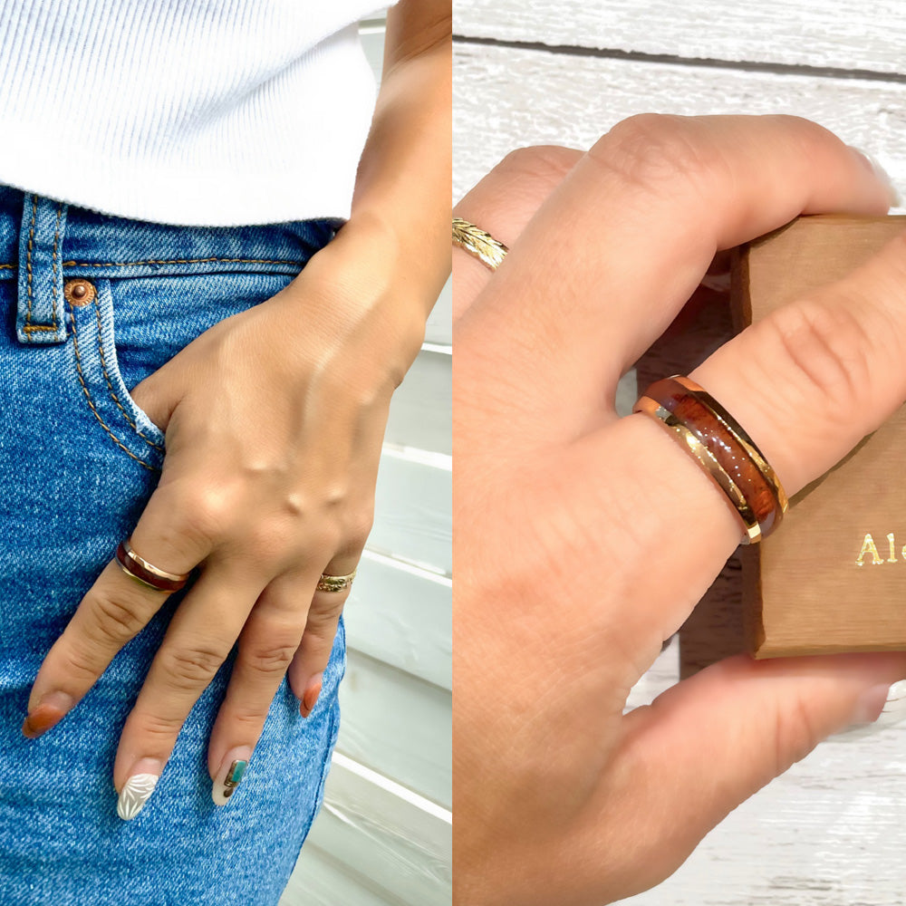 6mmピンクゴールドコアウッドリング 【3-1448】