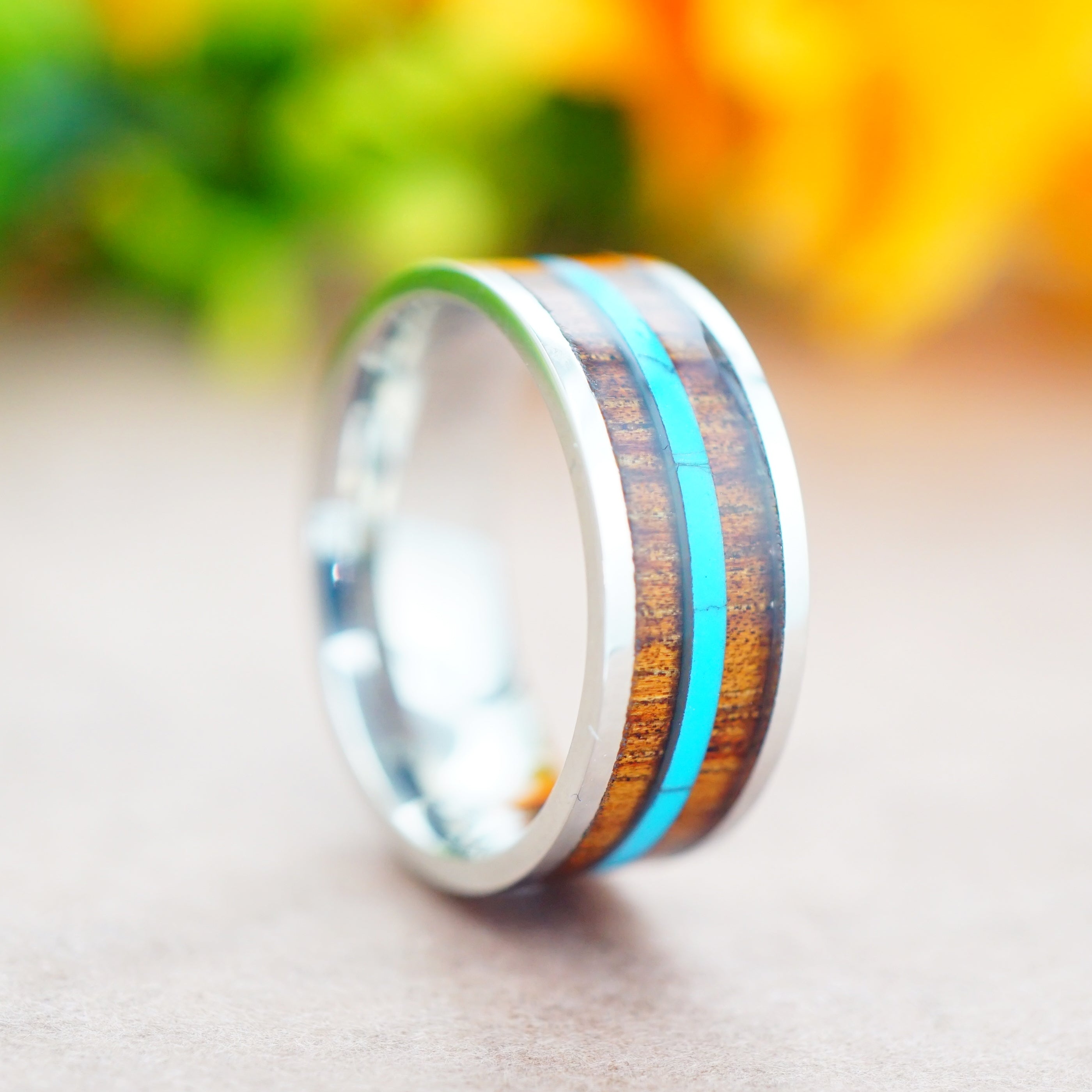 8mmコアウッド・ターコイズリング 【3-1561】