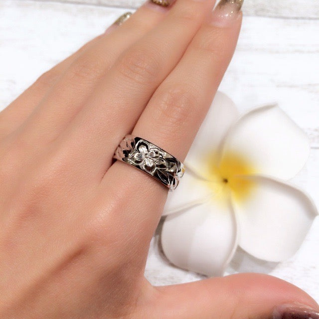 8mm マイレリーフ彫りプルメリア&ホヌリング 【3-3558】