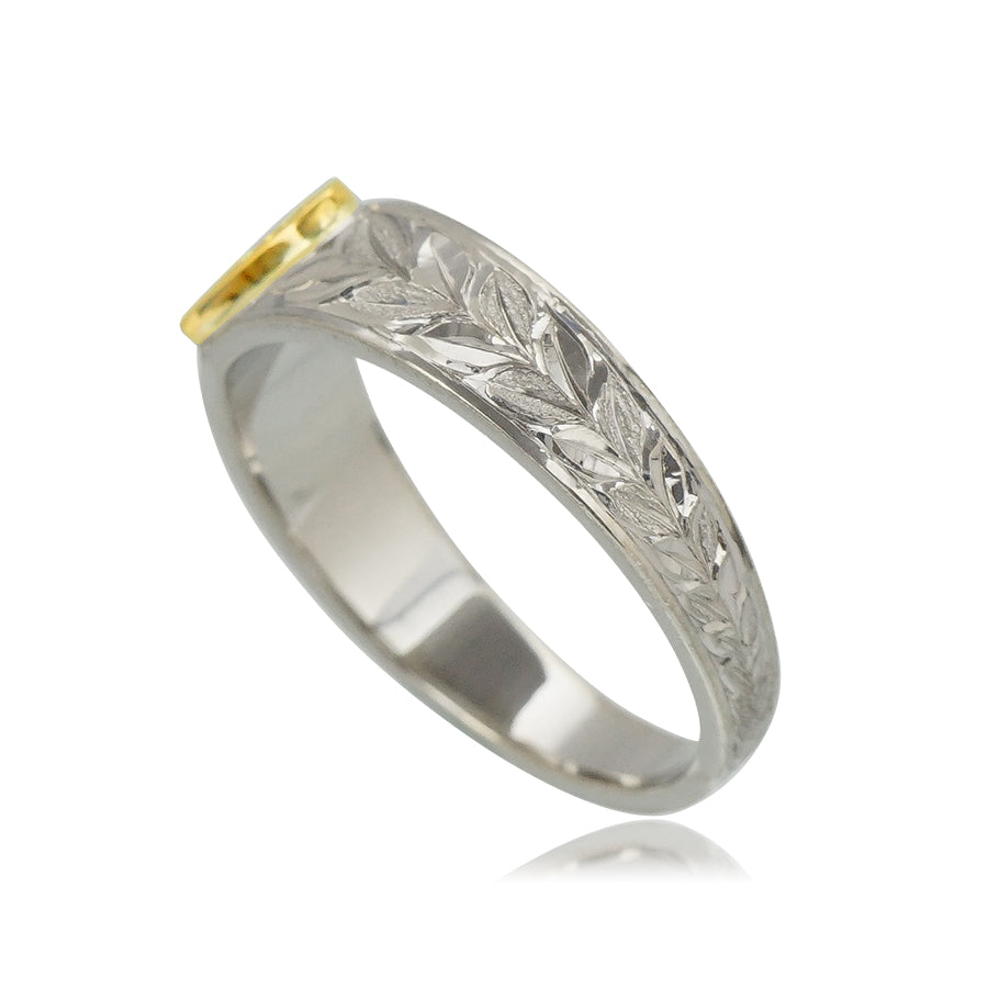 14K手彫りハート&マイレリーフ柄シルバーリング 【3-3725】