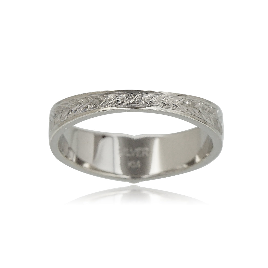 14K手彫りハート&マイレリーフ柄シルバーリング 【3-3725】