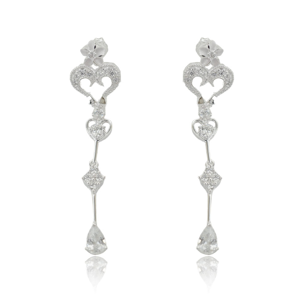 プルメリアハートCZロングピアス 【4-4349】