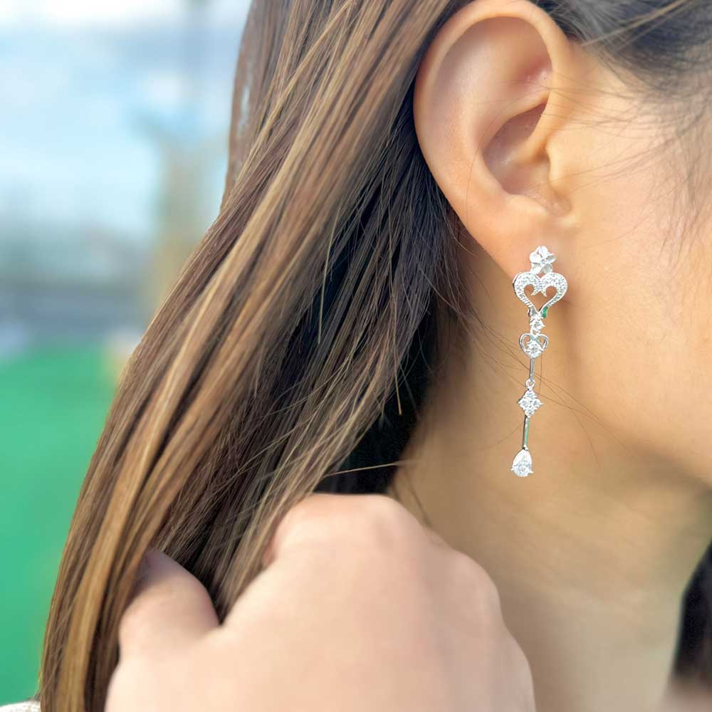 プルメリアハートCZロングピアス 【4-4349】