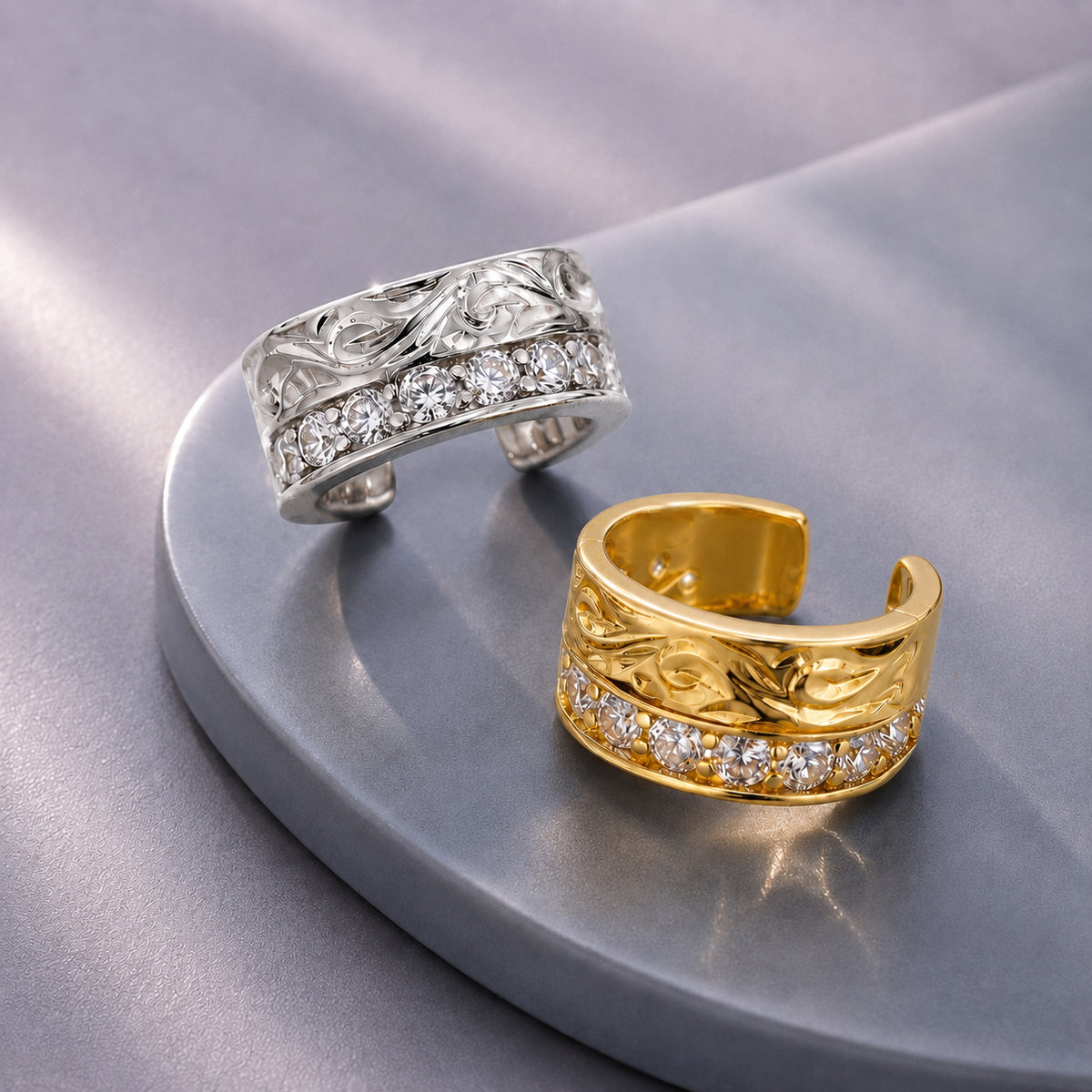 スクロールハーフキュービックジルコニアイヤーカフ 【4-4622】
