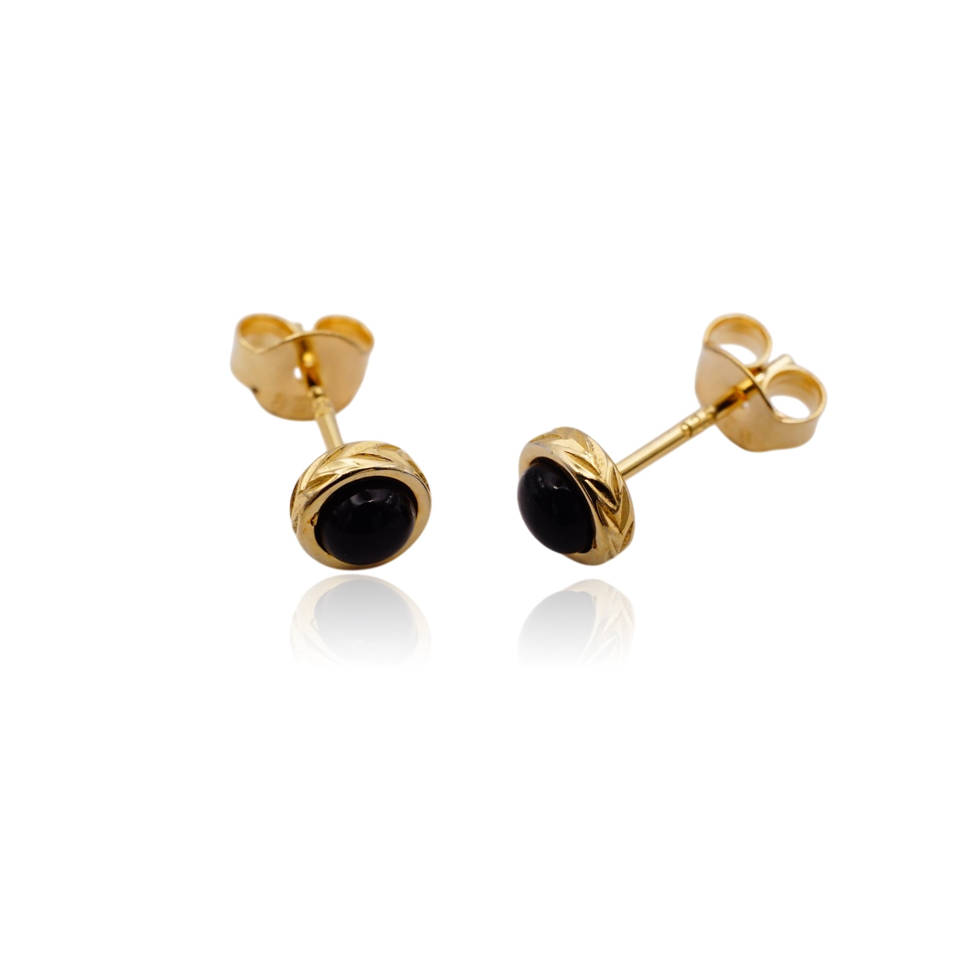 オニキス・マイレ彫りラウンドピアス 【4-4806】