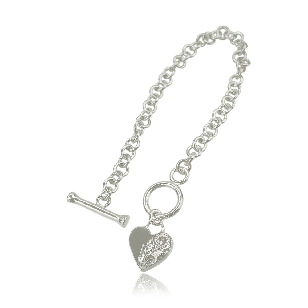 スクロールハートチャーム付チェーンブレスレット【5-1040】