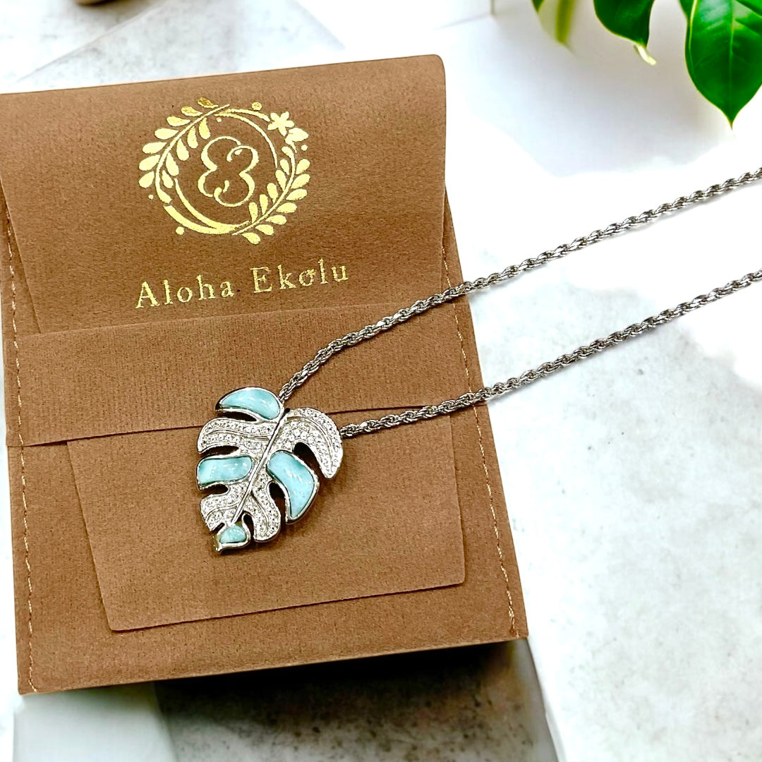 ラリマーモンステラパヴェCZペンダント 【2-6581】