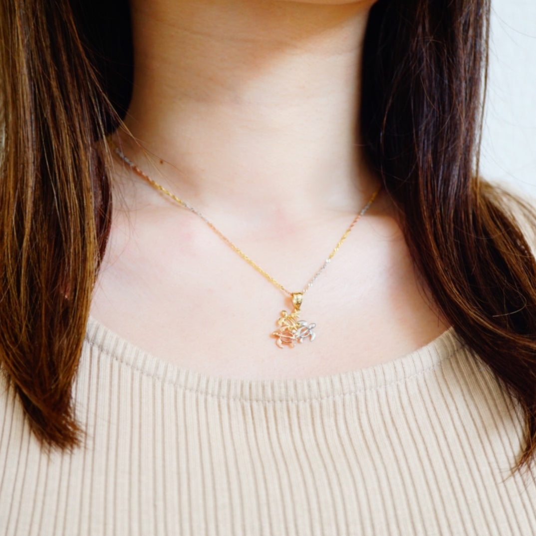 ≪納期約1ヶ月半≫ K14 3カラーホヌペンダント 【7-0843】