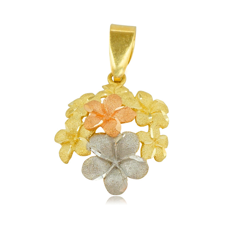 14K 3カラープルメリアラウンドペンダント 【7-1352】