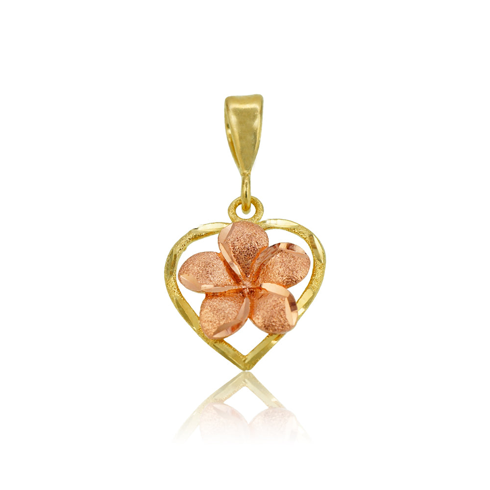 K14 2トーンハート&プルメリアペンダント 【7-3059】