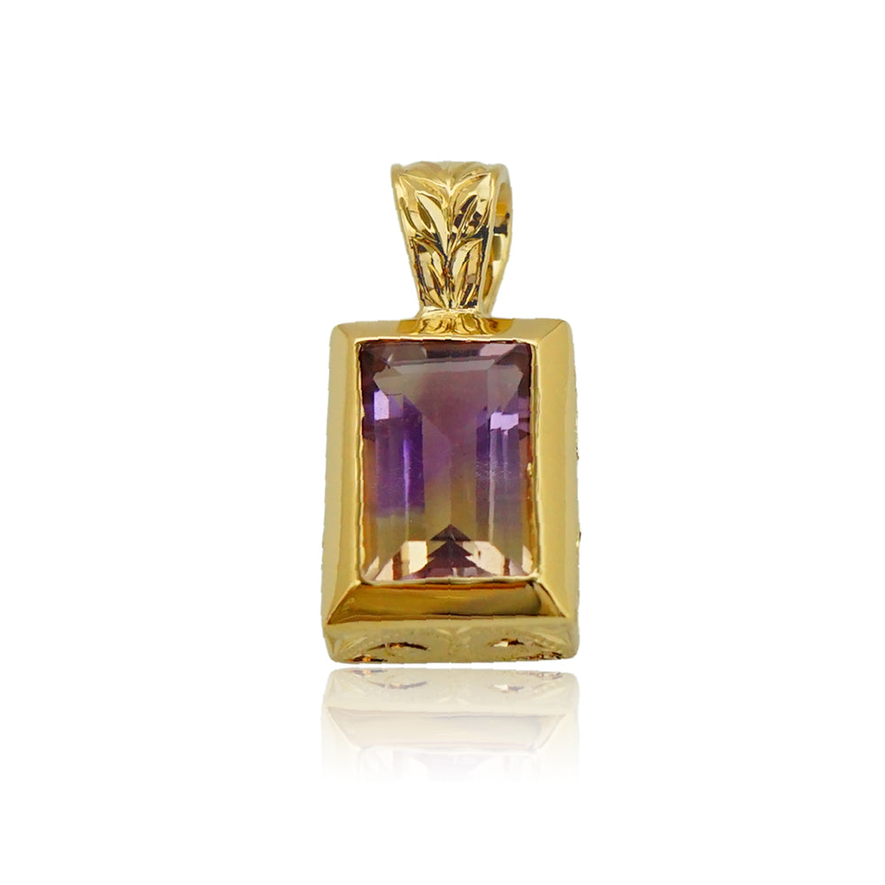 14K アメトリン手彫りペンダント(スクエア) 【7-3837】