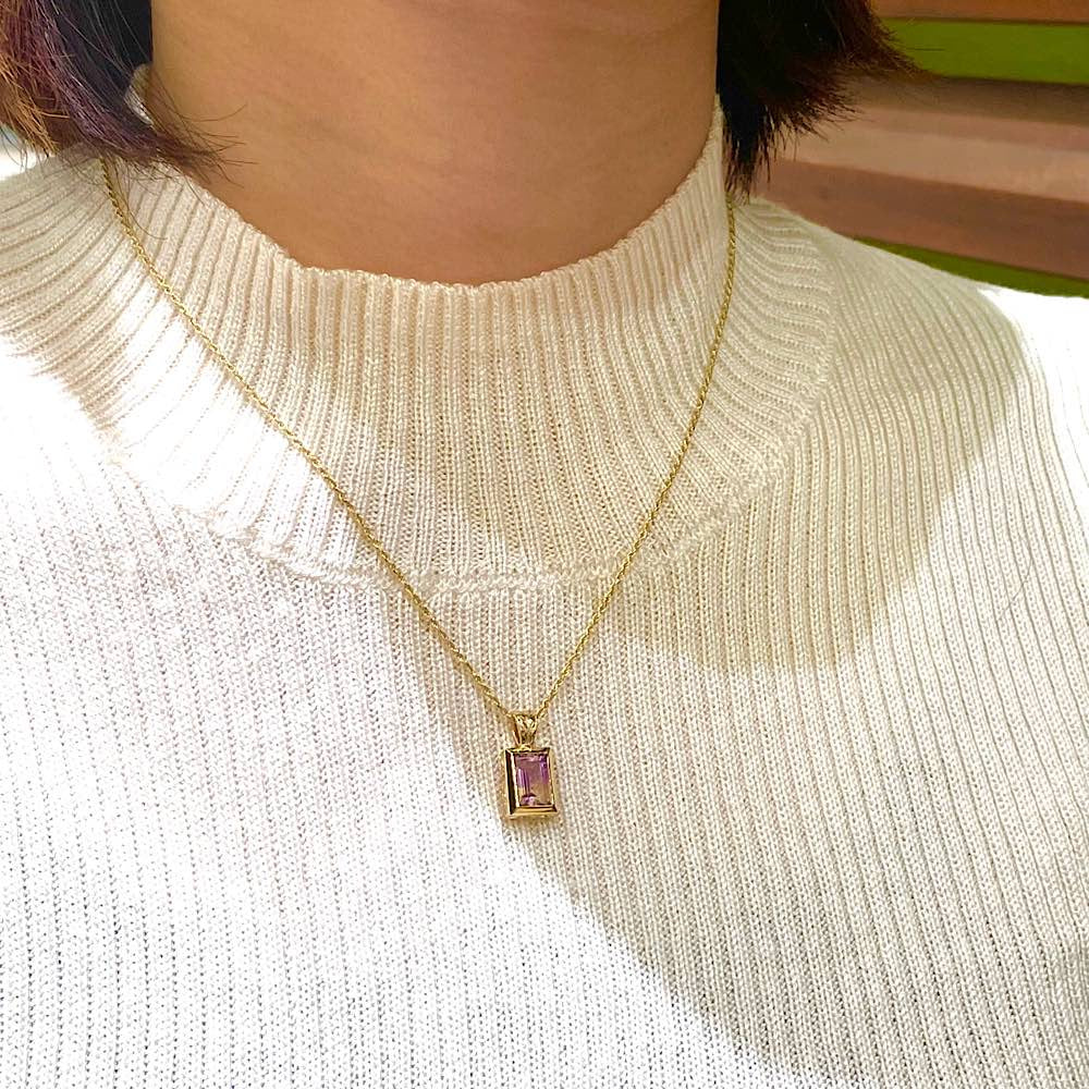 14K アメトリン手彫りペンダント(スクエア) 【7-3837】