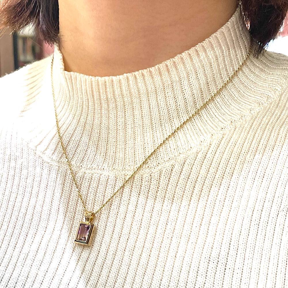 14K アメトリン手彫りペンダント(スクエア) 【7-3837】