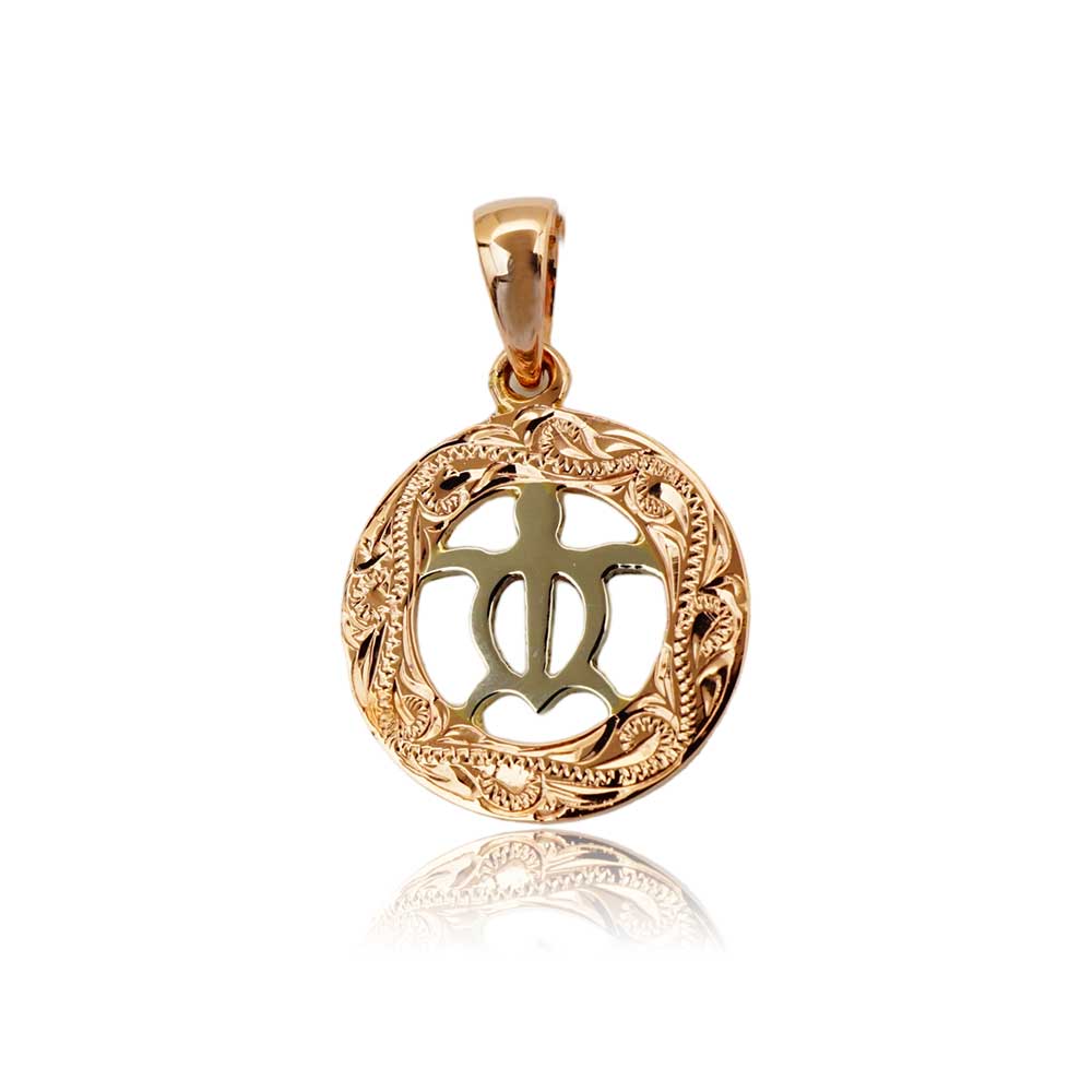 14K 2トーンホヌスクロールラウンドペンダント 【7-3981】