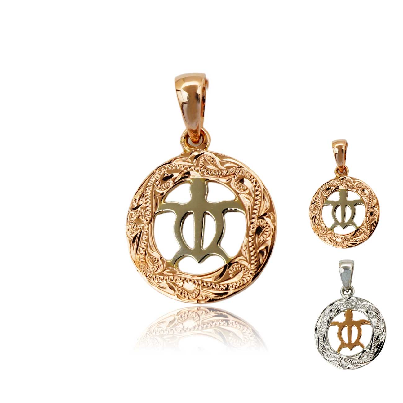 14K 2トーンホヌスクロールラウンドペンダント 【7-3981】