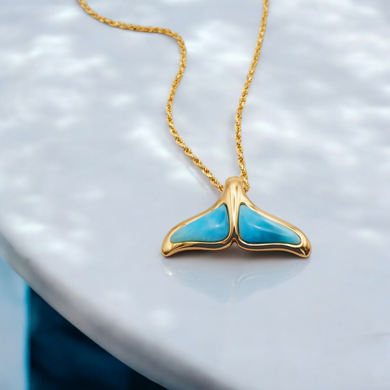 K14 ラリマーホエールテールペンダント 【7-4476】