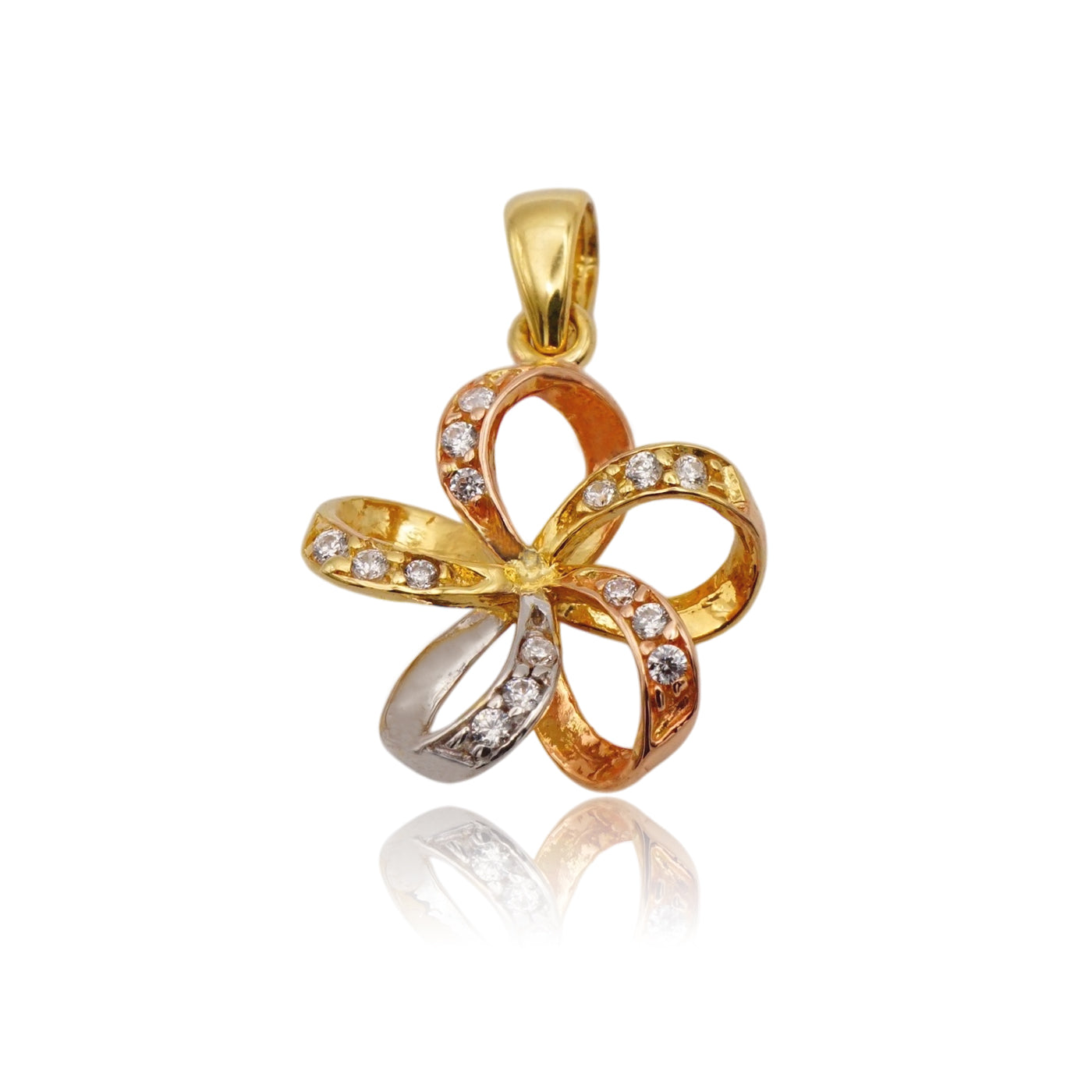 K14 透かし3カラープルメリアCZペンダント 【7-4698】