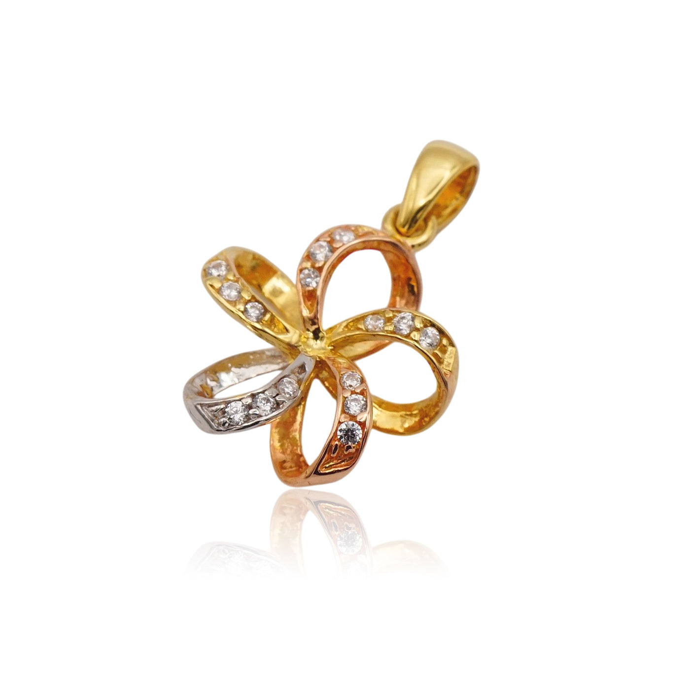 K14 透かし3カラープルメリアCZペンダント 【7-4698】