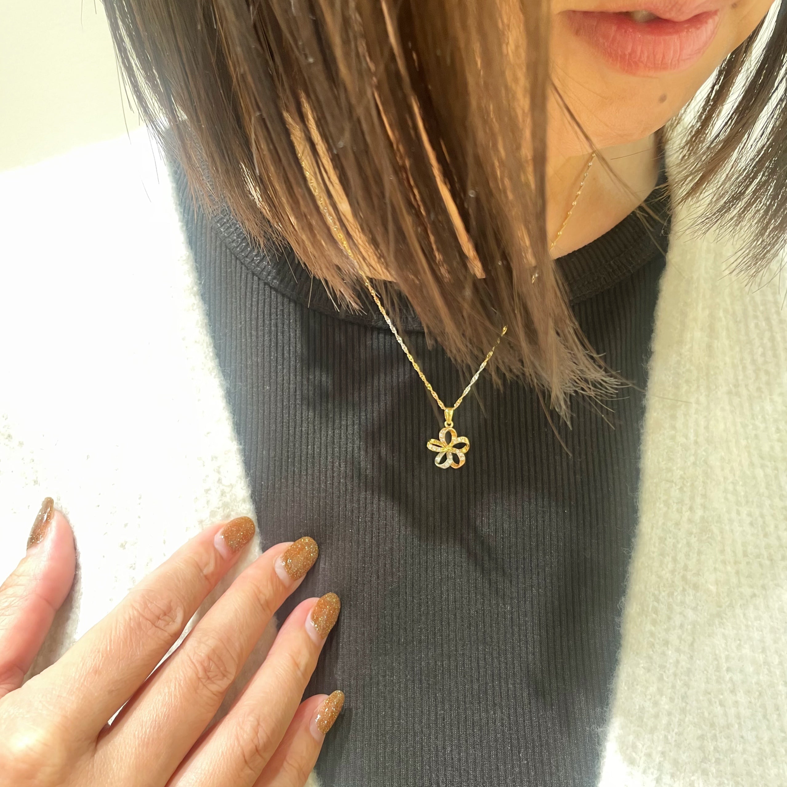 K14 透かし3カラープルメリアCZペンダント 【7-4698】