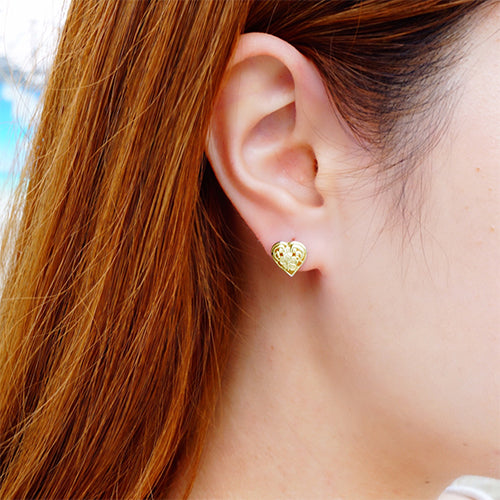 K14 透かしハートハイビスカスキャッチピアス 【9-0346】