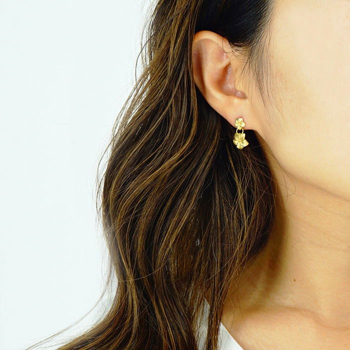 K14 プルメリア2連ピアス 【9-1367】