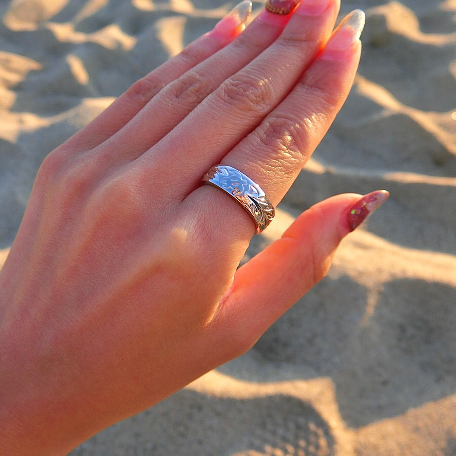 6mm マイレリーフ彫りプルメリア&ホヌリング 【3-3480】