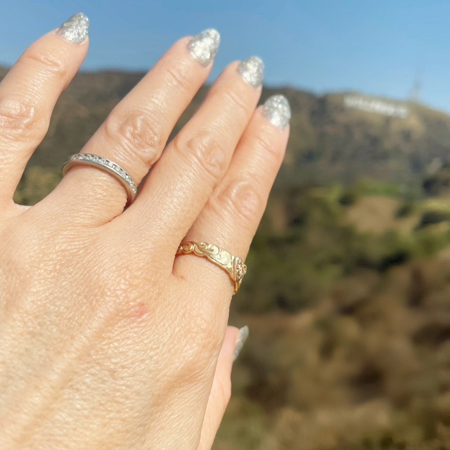 K14 手彫り2トーンハートDia カットアウトリング 【8-3645】